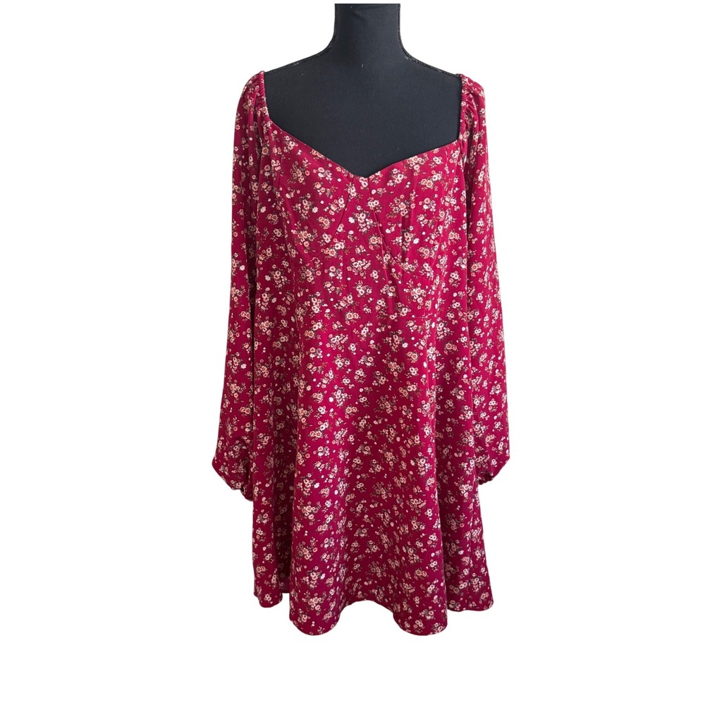 Forever 21 Womens Red Floral Fairy Babydoll Cottagecore Smocked Mini Dress 2X